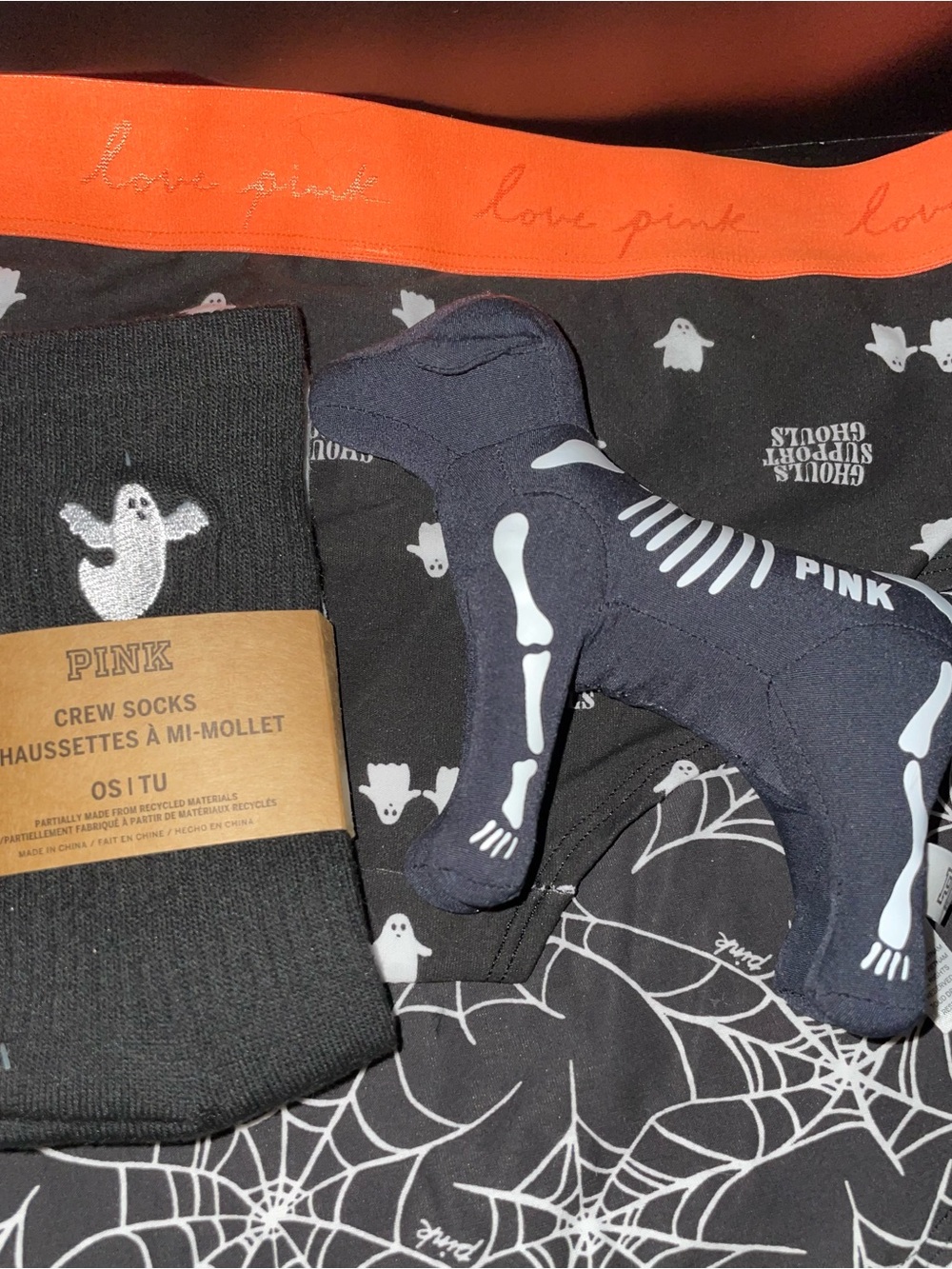 VS PINK halloween skeleton plush dog and crew socks set